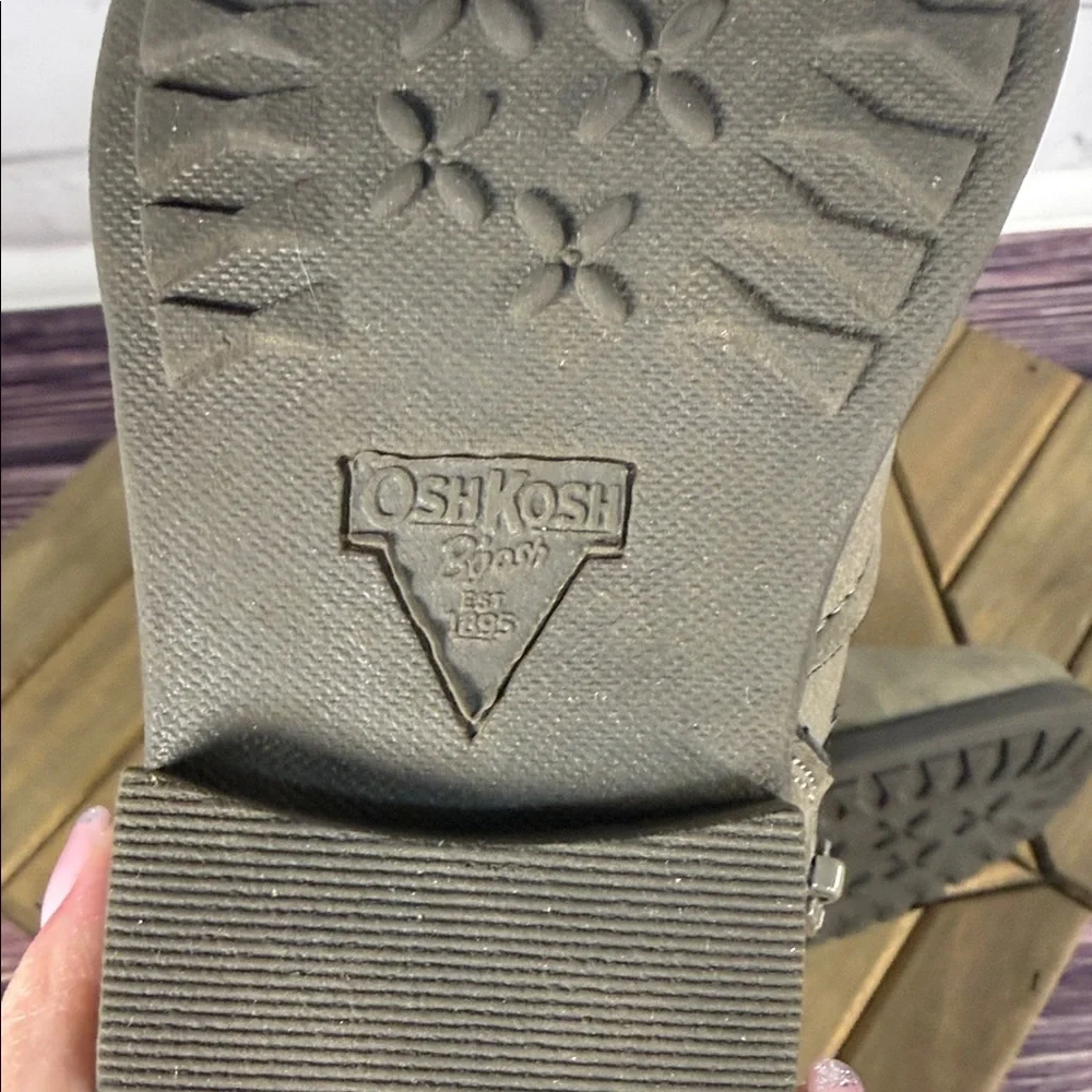 OshKosh B'gosh Estelle Taupe Gray and Pink Glitter‎ Ankle Booties Cutout Design
